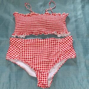 SHEIN Red and White Gingham Bikini